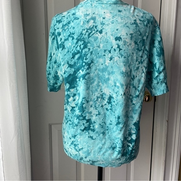 𝅺talbots Short Sleeve Cardigan Sweater Blue Floral Print Petite Large - Picture 2 of 6
